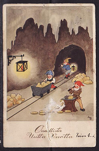 Финляндия С Новым годом Гномы добывают золото открытка прошедшая почту
